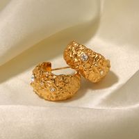 1 Pair IG Style Simple Style C Shape Plating Inlay 316 Stainless Steel  Rhinestones 18K Gold Plated Ear Studs main image 6