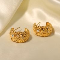 1 Pair IG Style Simple Style C Shape Plating Inlay 316 Stainless Steel  Rhinestones 18K Gold Plated Ear Studs main image 7