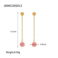 1 Pair IG Style Casual Round Tassel 304 Stainless Steel Pink Crystal 18K Gold Plated Drop Earrings sku image 1