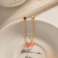 1 Pair IG Style Casual Round Tassel 304 Stainless Steel Pink Crystal 18K Gold Plated Drop Earrings main image 4