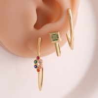 Copper 18K Gold Plated Simple Style Inlay Geometric Zircon Ear Studs main image 1