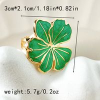 304 Stainless Steel 14K Gold Plated Hawaiian Vacation Tropical Enamel Inlay Oval Water Droplets Flower Turquoise Zircon Open Rings sku image 2