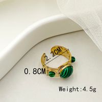 304 Stainless Steel 14K Gold Plated Hawaiian Vacation Tropical Enamel Inlay Oval Water Droplets Flower Turquoise Zircon Open Rings sku image 3