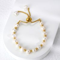 French Style Simple Style Round 304 Stainless Steel Freshwater Pearl 18K Gold Plated Freshwater Pearl Bracelets In Bulk main image 5