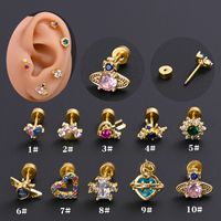 1 Piece Ear Cartilage Rings & Studs Simple Style Classic Style Heart Shape 316 Stainless Steel  Copper Polishing Inlay Diamond 18K Gold Plated Ear Cartilage Rings & Studs main image 1