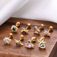 1 Piece Ear Cartilage Rings & Studs Simple Style Classic Style Heart Shape 316 Stainless Steel  Copper Polishing Inlay Diamond 18K Gold Plated Ear Cartilage Rings & Studs main image 2