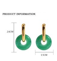 1 Pair Chinoiserie Casual Round Natural Stone Brass 18K Gold Plated Drop Earrings main image 2