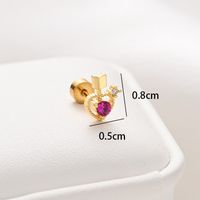 1 Piece Ear Cartilage Rings & Studs Simple Style Classic Style Heart Shape 316 Stainless Steel  Copper Polishing Inlay Diamond 18K Gold Plated Ear Cartilage Rings & Studs sku image 10