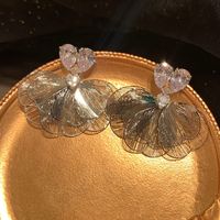 1 Pair Sweet Shiny Petal Inlay Brass Zircon 14K Gold Plated Drop Earrings main image 4