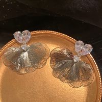 1 Pair Sweet Shiny Petal Inlay Brass Zircon 14K Gold Plated Drop Earrings main image 3