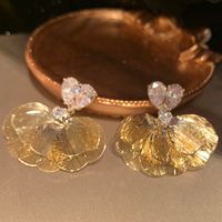 1 Pair Sweet Shiny Petal Inlay Brass Zircon 14K Gold Plated Drop Earrings main image 5