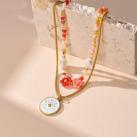 Einfacher Stil Klassischer Stil Blume Saatperle Titan Stahl Perlen Überzug Frau Geschichtete Halskette main image 3