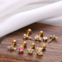 1 Piece Ear Cartilage Rings & Studs Ethnic Style Classic Style Star Leaves Heart Shape 304 Stainless Steel Copper Polishing Inlay Diamond 18K Gold Plated Ear Cartilage Rings & Studs main image 3