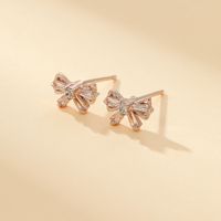 1 Pair Elegant Sweet Simple Style Bow Knot Inlay Copper Zircon Ear Studs main image 3