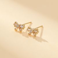 1 Pair Elegant Sweet Simple Style Bow Knot Inlay Copper Zircon Ear Studs main image 5