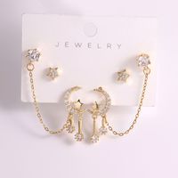 Copper 18K Gold Plated Sweet Simple Style Inlay Star Moon Zircon Ear Studs main image 7