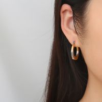 1 Par Estilo IG Casual Retro Bloque De Color Pulido Acero Inoxidable 304 Chapados en oro de 18k Aretes main image 5