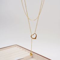 304 Stainless Steel Titanium Steel Gold Plated IG Style Casual Simple Style Handmade Hollow Out Heart Shape Double Layer Necklaces main image 5
