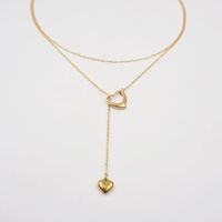 304 Stainless Steel Titanium Steel Gold Plated IG Style Casual Simple Style Handmade Hollow Out Heart Shape Double Layer Necklaces main image 7