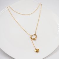 304 Stainless Steel Titanium Steel Gold Plated IG Style Casual Simple Style Handmade Hollow Out Heart Shape Double Layer Necklaces main image 6