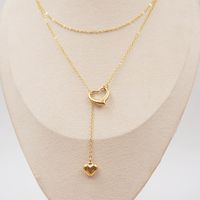 304 Stainless Steel Titanium Steel Gold Plated IG Style Casual Simple Style Handmade Hollow Out Heart Shape Double Layer Necklaces main image 3