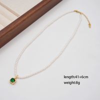 Vintage Style Simple Style Geometric 304 Stainless Steel Imitation Pearl Copper Beaded Handmade Inlay Artificial Rhinestones Zircon Gold Plated Women's Pendant Necklace main image 3