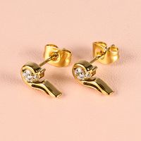 1 Pair Simple Style Classic Style Squirrel Polishing Inlay 304 Stainless Steel Zircon 18K Gold Plated Ear Studs main image 1