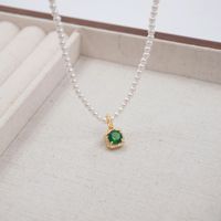Vintage Style Simple Style Geometric 304 Stainless Steel Imitation Pearl Copper Beaded Handmade Inlay Artificial Rhinestones Zircon Gold Plated Women's Pendant Necklace sku image 2