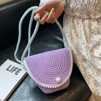 Women's Cotton Straw Color Block Elegant Cute Classic Style Pearls Flip Cover Crossbody Bag main image 7