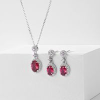 Elegant Simple Style Oval White Gold Plated Rhodium Plated Zircon Sterling Silver Wholesale Earrings Necklace Jewelry Set sku image 3
