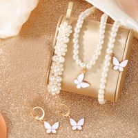 Elegant Romantic Shiny Butterfly Artificial Pearls Rhinestones Arylic Alloy Wholesale Jewelry Set main image 2