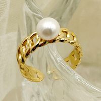 304 Stainless Steel 14K Gold Plated Casual Simple Style Commute Enamel Plating Inlay Square Star Natural Stone Pearl Rings main image 2