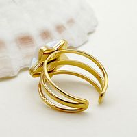 304 Stainless Steel 14K Gold Plated Casual Simple Style Commute Enamel Plating Inlay Square Star Natural Stone Pearl Rings main image 3