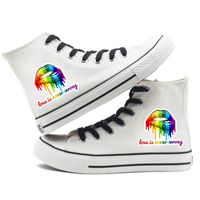 Unisex Basic Rainbow Heart Shape Round Toe Canvas Shoes main image 5