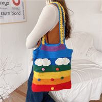 Women's Medium Fabric Clouds Rainbow Stripe Cute Square Open Shoulder Bag main image 2