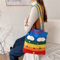 Women's Medium Fabric Clouds Rainbow Stripe Cute Square Open Shoulder Bag sku image 3
