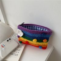 Women's Medium Fabric Clouds Rainbow Stripe Cute Square Open Shoulder Bag sku image 1
