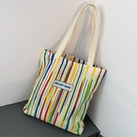 Women's Medium Canvas Rainbow Stripe Basic Zipper Canvas Bag main image 3