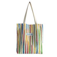 Women's Medium Canvas Rainbow Stripe Basic Zipper Canvas Bag main image 4