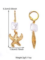 1 Pair Casual Beach Starfish Conch Shell Beaded Natural Stone 18K Gold Plated Drop Earrings sku image 2