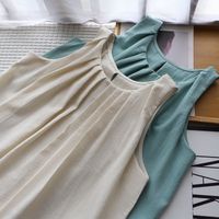 Women's Tank Dress Casual Round Neck Pleated Sleeveless Solid Color Maxi Long Dress Holiday main image 4