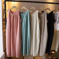 Women's Tank Dress Casual Round Neck Pleated Sleeveless Solid Color Maxi Long Dress Holiday main image 5