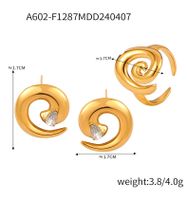 Titanium Steel 18K Gold Plated Casual Simple Style Spiral Stripe Zircon Rings Earrings main image 2