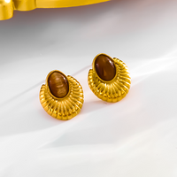Edelstahl 304 18 Karat Vergoldet Einfacher Stil Klassischer Stil Inlay Oval Achat Ohrringe Halskette main image 9
