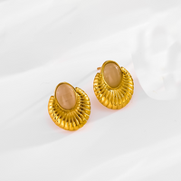 Edelstahl 304 18 Karat Vergoldet Einfacher Stil Klassischer Stil Inlay Oval Achat Ohrringe Halskette sku image 5