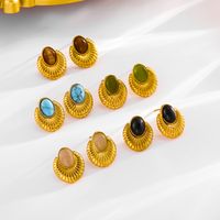 Edelstahl 304 18 Karat Vergoldet Einfacher Stil Klassischer Stil Inlay Oval Achat Ohrringe Halskette main image 3