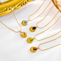 304 Stainless Steel 18K Gold Plated Simple Style Classic Style Inlay Oval Agate Earrings Necklace main image 2