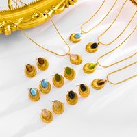 304 Stainless Steel 18K Gold Plated Simple Style Classic Style Inlay Oval Agate Earrings Necklace main image 1