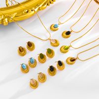 304 Stainless Steel 18K Gold Plated Simple Style Classic Style Inlay Oval Agate Earrings Necklace main image 11