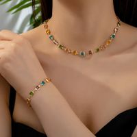 Glam French Style Square 14K Gold Plated Glass Alloy Wholesale Bracelets Necklace main image 4
